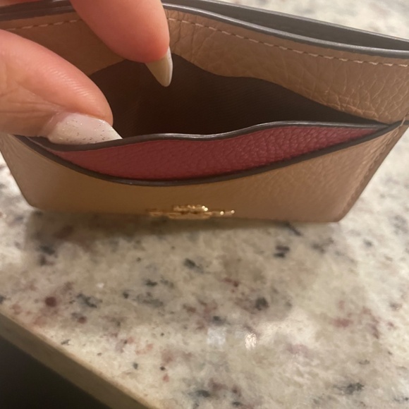 COACH Lip ID Card Tan/Pink Leather Card Case - Picture 9 of 10